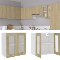 Best Muebles tifón Armario colgante vidrio y madera ingeniería roble 60x31x60 cm Marrón