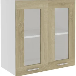 Best Muebles tifón Armario colgante vidrio y madera ingeniería roble 60x31x60 cm Marrón