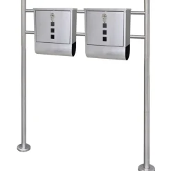 Discount Muebles tifón 2 buzones con soporte de acero inoxidable Plateado