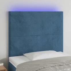 Clearance Muebles tifón Cabecero con luces LED terciopelo azul oscuro 90x5x118/128 cm Azul