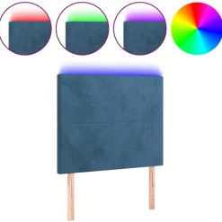 Clearance Muebles tifón Cabecero con luces LED terciopelo azul oscuro 90x5x118/128 cm Azul