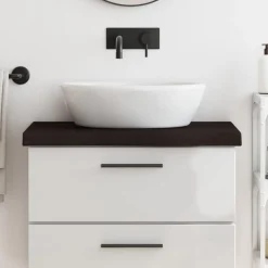 Best Muebles tifón Encimera baño madera maciza tratada marrón oscuro 80x30x(2-6)cm Gris