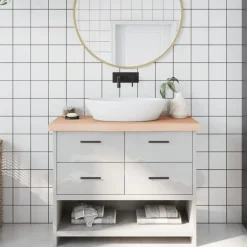 Best Muebles tifón Encimera de baño madera maciza sin tratar 100x30x(2-6) cm Marrón