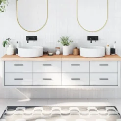 Best Muebles tifón Encimera de baño madera maciza sin tratar 200x50x(2-6) cm Marrón