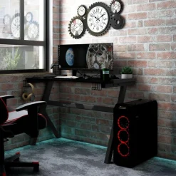 Sale Muebles tifón Escritorio gaming con luz LED forma Y negro 90x60x75 cm Negro