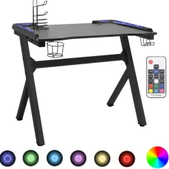 Sale Muebles tifón Escritorio gaming con luz LED forma Y negro 90x60x75 cm Negro
