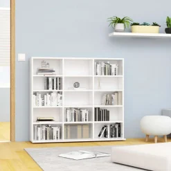 Clearance Muebles tifón Estantería CD madera contrachapada blanco brillo 102x23x89,5 cm Blanco