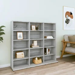 Clearance Muebles tifón Estantería para CDs madera contrachapada gris 102x23x89,5 cm Gris