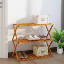 Sale Muebles tifón Estantería plegable 3 alturas madera acacia marrón 70x31x63 cm Marrón
