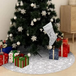 Best Muebles tifón Falda del árbol de Navidad de lujo y calcetín tela blanco 122cm Blanco