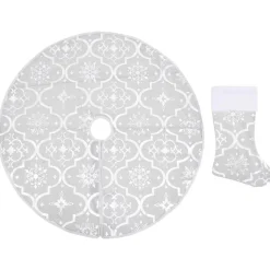 Best Muebles tifón Falda del árbol de Navidad de lujo y calcetín tela blanco 122cm Blanco