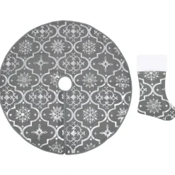 Clearance Muebles tifón Falda del árbol de Navidad de lujo con calcetín tela gris 150cm Gris
