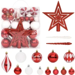 Best Muebles tifón Juego de adornos de navidad de 64 piezas rojo y blanco Rojo