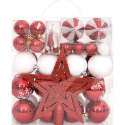 Best Muebles tifón Juego de adornos de navidad de 64 piezas rojo y blanco Rojo