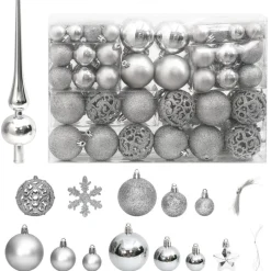 Clearance Muebles tifón Juego de bolas de Navidad 111 pzas poliestireno plateado Plateado