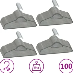 Clearance Muebles tifón Juego de perchas ropa 100 uds antideslizantes terciopelo gris Gris