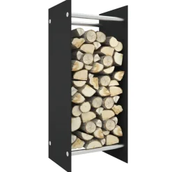 Clearance Muebles tifón Leñero de vidrio templado negro 40x35x100 cm Negro