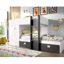 Discount Muebles tifón Literas tren juvenil TAKE Blanco-grafito