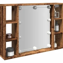 Clearance Muebles tifón Mueble con espejo y LED madera ingeniería envejecida 76x15x55cm Marrón