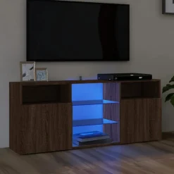 Best Muebles tifón Mueble de TV con luces LED marrón roble 120x30x50 cm Marrón