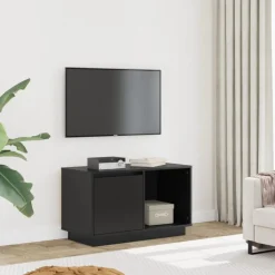 Best Muebles tifón Mueble de TV de madera maciza de pino negro 74x35x44 cm Negro