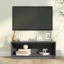 Best Muebles tifón Mueble de TV de madera maciza de pino gris 90x35x35 cm Gris