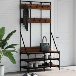 Clearance Muebles tifón Perchero con zapatero roble marrón 100x40x184 cm Marrón