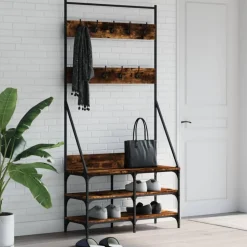 Best Muebles tifón Perchero con zapatero roble ahumado 90x34x184 cm Marrón