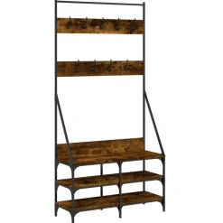 Best Muebles tifón Perchero con zapatero roble ahumado 90x34x184 cm Marrón