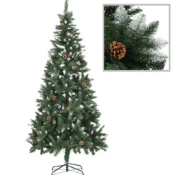 Fashion Muebles tifón Árbol de Navidad artificial con piñas y brillo blanco 210 cm