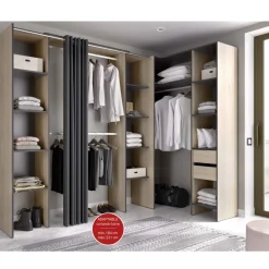 Clearance Muebles tifón Vestidor 3 columnas, 3 barras y cortina CLOT 187 Natural grafito